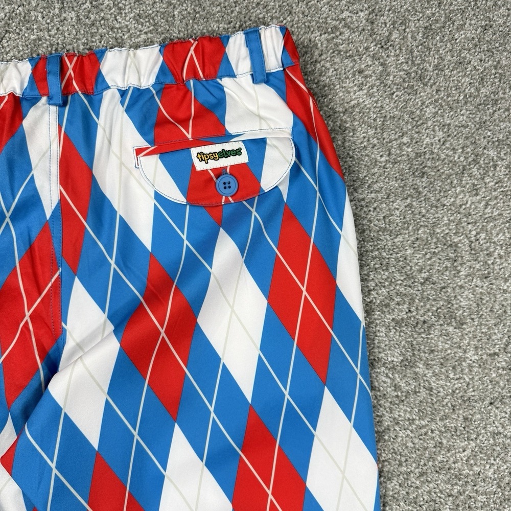 Tipsy Elves Men's American Argyle Golf Pants Red White Blue Patriotic Size L NWT - Picture 14 of 14